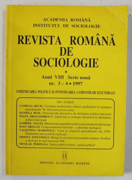 REVISTA ROMANA DE SOCIOLOGIE , ANUL VIII , NR. 3-4 , 1997
