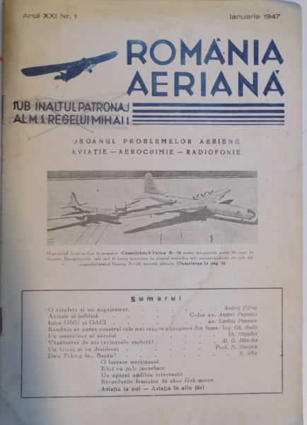 REVISTA ''ROMANIA AERIANA'', ANUL XXI, NR. 1, IANUARIE 1947