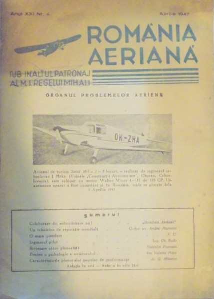 REVISTA ''ROMANIA AERIANA'', ANUL XXI, NR. 4, APRILIE 1947