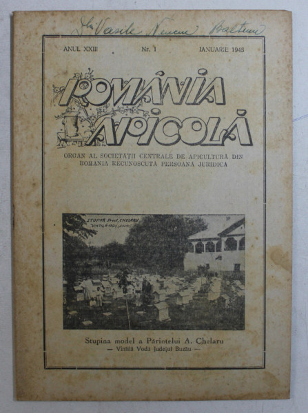 REVISTA ROMANIA APICOLA ANUL XXIII , NR. 1 IANUARIE , 1948