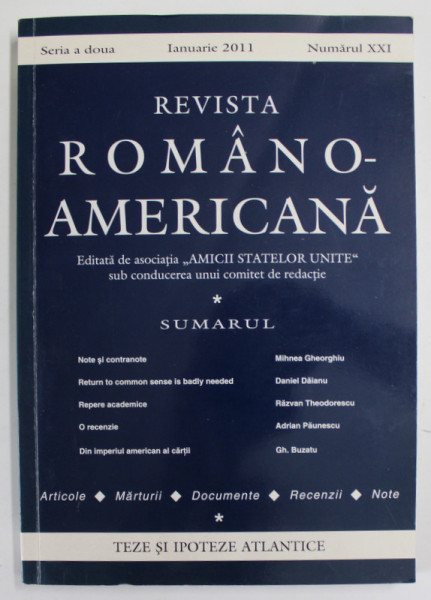 REVISTA ROMANO - AMERICANA , NUMARUL XXI , IANUARIE , 2011