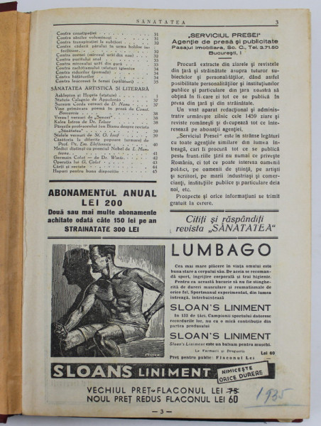 REVISTA SANATATEA SI '' VIATA FERICITA  '' , COLIGAT DE 12 NUMERE APARUTE IN PERIOADA  IANUARIE - DECEMBRIE , 1935 , ANIII XXXIV si XXXV , PREZINTA URME DE UZURA