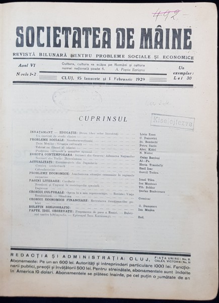 REVISTA "SOCIETATEA DE MAINE", ANUL VI SI VII - CLUJ, 1929-1930