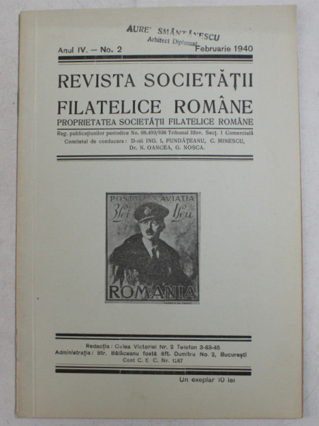 REVISTA SOCIETATII FILATELICE ROMANE , ANUL IV - NR. 1  , IANUARIE 1940