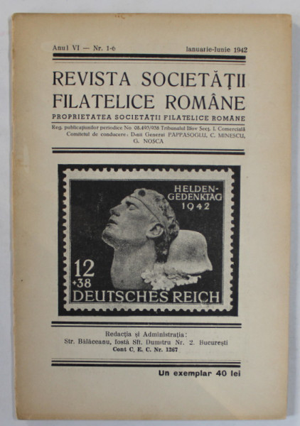 REVISTA SOCIETATII FILATELICE ROMANE , NR. 1- 6 , IANUARIE - IUNIE , 1942