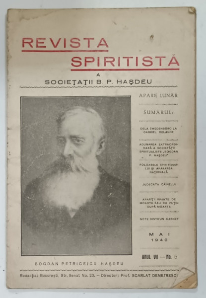 REVISTA SPIRITISTA A SOCIETATII B.P. HASDEU , NR. 5 , 1940