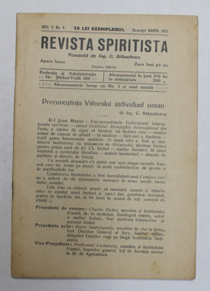 REVISTA SPIRITISTA , ANUL II , NR. 6 , MARTIE , 1928