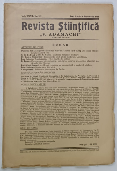 REVISTA STIINTIFICA  ' V. ADAMACHI ' , NR. 2-3 , IASI , APRILIE - SEPTEMBRIE , 1946