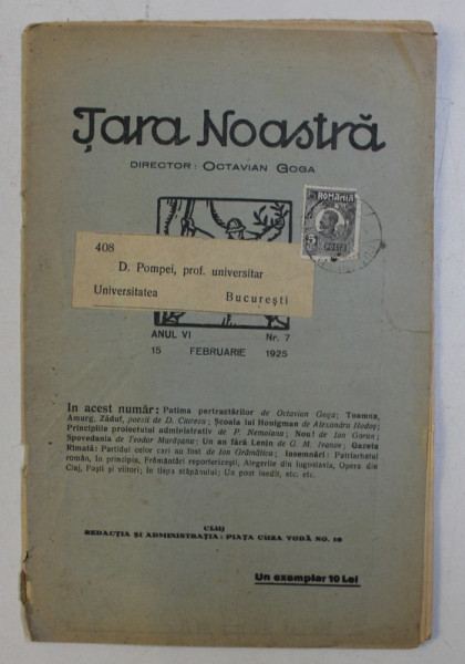 REVISTA TARA NOASTRA , ANUL VI , NR. 7 , 15 FEBRUARIE 1925