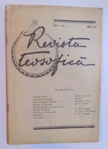 REVISTA TEOSOFICA ANUL II - No. 3 / MARTIE 1935