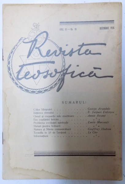 REVISTA TEOSOFICA ANUL III- No. 10 / DECEMBRIE 1936