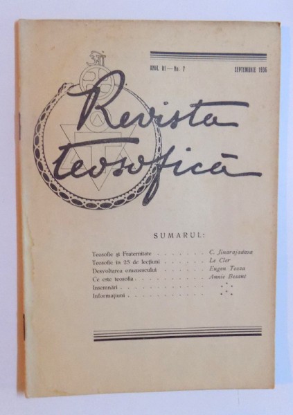 REVISTA TEOSOFICA ANUL III - No. 7 / SEPTEMBRIE 1936