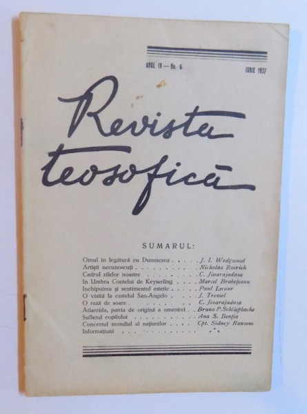 REVISTA TEOSOFICA ANUL IV - No. 6/  IUNIE 1937