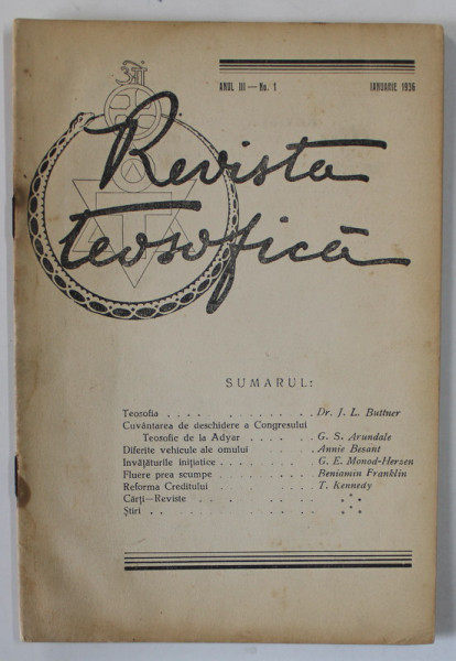 REVISTA TEOSOFICA , No. 1 , IANUARIE   , 1936