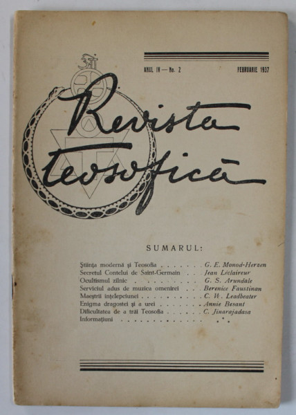 REVISTA TEOSOFICA , No. 2 , FEBRUARIE  , 1937