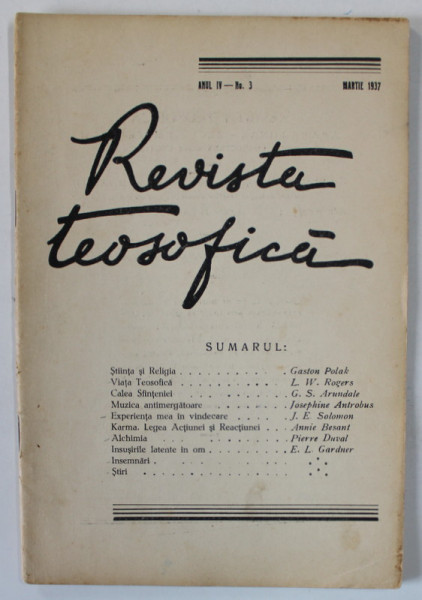 REVISTA TEOSOFICA , No. 3 , MARTIE , 1937