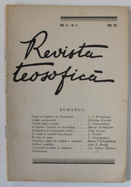 REVISTA TEOSOFICA , No. 6 , IUNIE , 1937