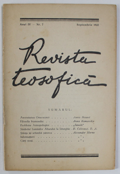 REVISTA TEOSOFICA , No. 7 , SEPTEMBRIE , 1937
