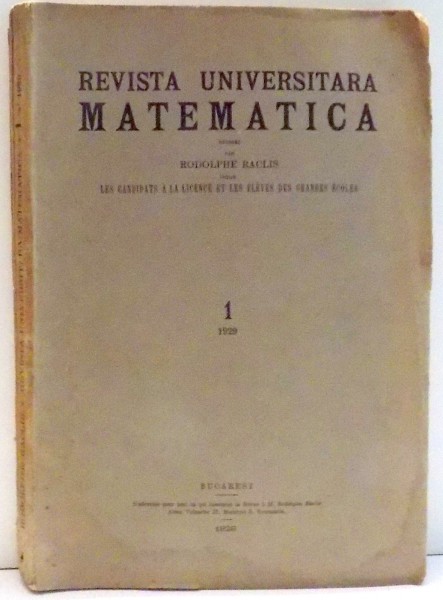 REVISTA UNIVERSITARA MATEMATICA par RODOLPHE RACLIS , 1929