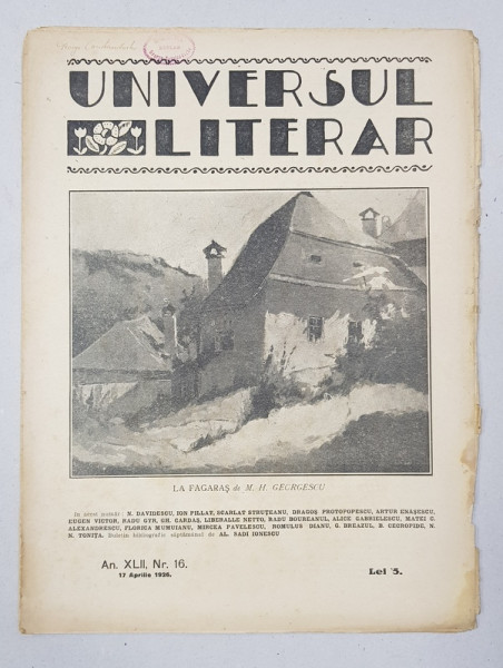 REVISTA 'UNIVERSUL LITERAR', ANUL XLII, NR. 16, 17 APRILIE 1926