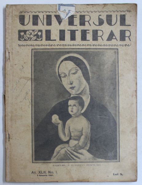 REVISTA 'UNIVERSUL LITERAR', ANUL XLIII, NR. 1, 2 IANUARIE 1927