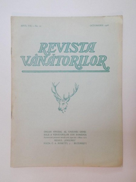 REVISTA VANATORILOR , ANUL CII , NR. 10 , OCTOMVRIE 1926