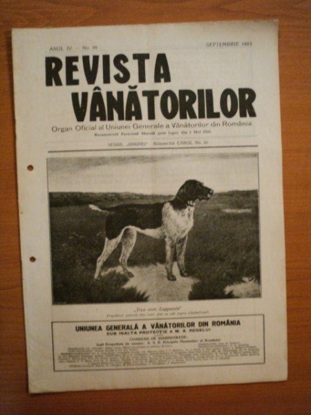 REVISTA VANATORILOR, ANUL IV, NR. 39, SEPTEMBRIE 1923