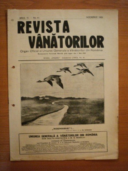 REVISTA VANATORILOR, ANUL IV, NR. 41, NOIEMBRIEE 1923