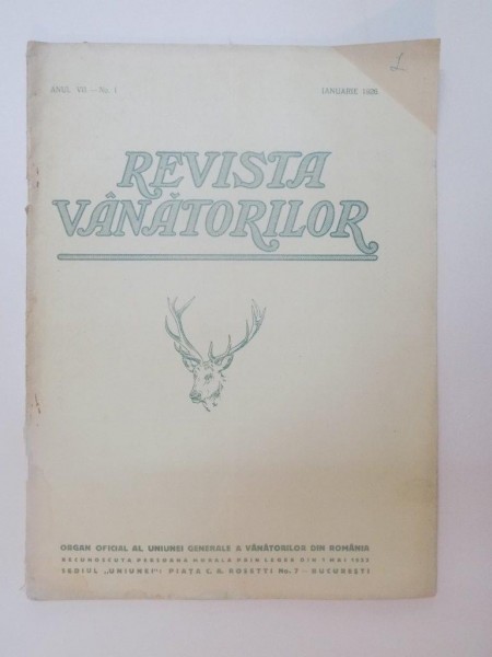 REVISTA VANATORILOR , ANUL VII , NR. 1 , IANUARIE 1926