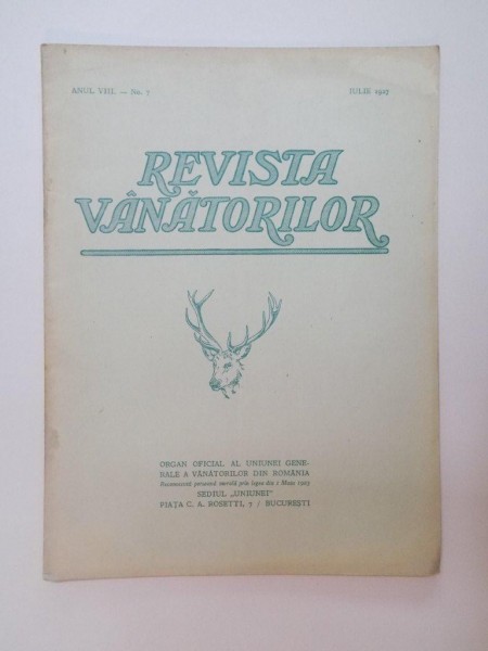 REVISTA VANATORILOR , ANUL VIII , NR. 7 , IULIE 1927