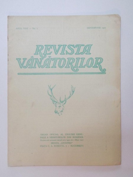 REVISTA VANATORILOR , ANUL VIII , NR. 9 , SEPTEMBRIE 1927