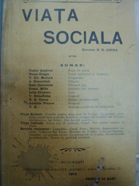 REVISTA VIATA SOCIALA-ANUL I-1910