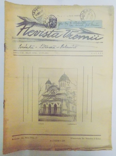 REVISTA VREMII , SOCIALA , LITERARA , POLEMICA , ANUL I , NO. 4 , 10 NOIEMBRIE 1934