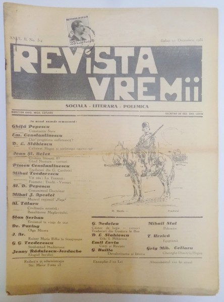 REVISTA VREMII , SOCIALA , LITERARA , POLEMICA , ANUL II , NO. 3-4, 10 DECEMBRIE1935