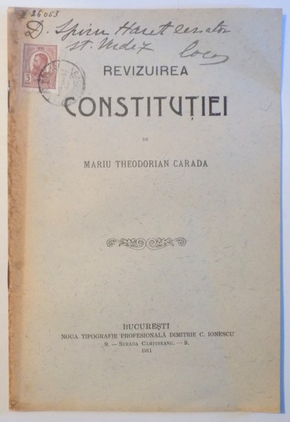 REVIZUIREA CONSTITUTIEI de MARIU THEODORIAN CARADA , 1911