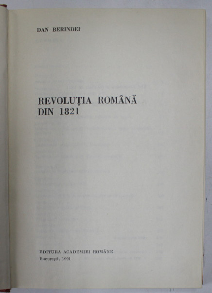 REVOLUTIA ROMANA DIN 1821 de DAN BERINDEI  1991