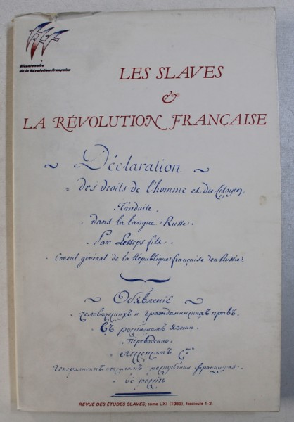 REVUE DES ETUDES SLVES - TOME LXI , FASCICULE 1 - 2 : LES SLAVES ET LA REVOLUTION FRANCAISE , 1989