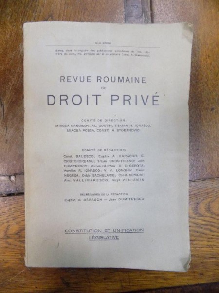 Revue Roumaine de droit Prive, Anul II. Bucuresti 1940