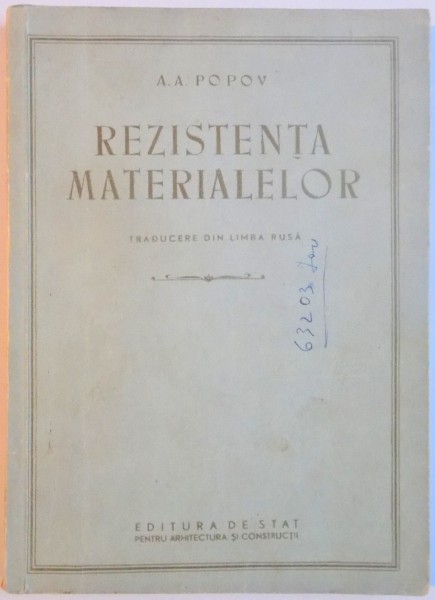 REZISTENTA MATERIALELOR de A. A. POPOV , 1954