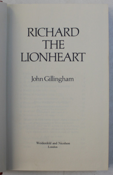 RICHARD THE LIONHEART by JOHN GILLINGHAM , 1978