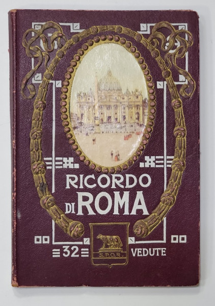 RICORDO DI ROMA , 32 VEDUTE , MINIALBUM CU 32 DE FOTOGRAFII DE EPOCA , TIP ARMONICA , EDITIE INTERBELICA
