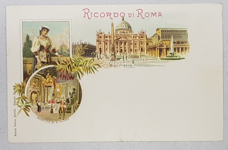 RICORDO DI ROMA - SAN PIETRO   , CARTE POSTALA ILUSTRATA , CROMOLITOGRAFIE , POLICROMA , CIRCULATA , CLASICA , DATATA 1901