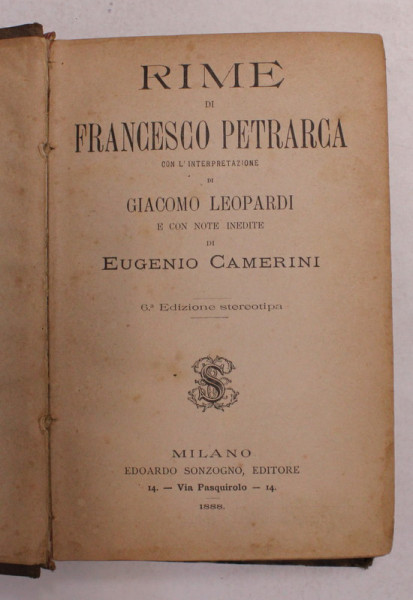 RIME DI FRANCESCO PETRARCA , ec con note inedite di EUGENIO CAMERINI , 1888