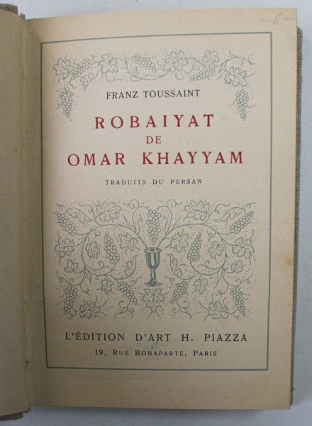 ROBAIYAT DE OMAR KHAYYAM par FRANZ TOUSSAINT , 1924