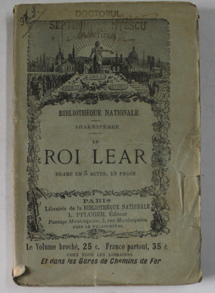 ROI LEAR par SHAKESPEARE , DRAME IN 5 ACTES , EN PROSE , 1899