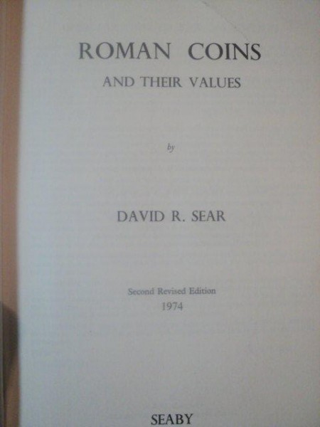 ROMAN COINS AND THEIR VALUES de DAVID R. SEAR , 1974
