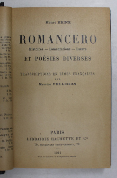 ROMANCERO ET POESIE DIVERSES par HENRI  HEINE , 1911