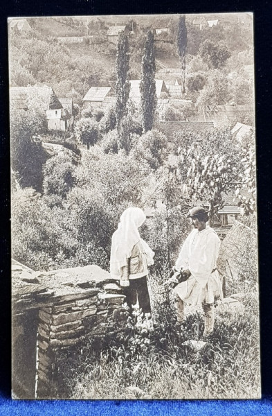 ROMANI DIN POIANA , FOTOGRAFIE DE  EMIL FISCHER , TIP CARTE POSTALA , MONOCROMA , CIRCULATA , DATATA 1914