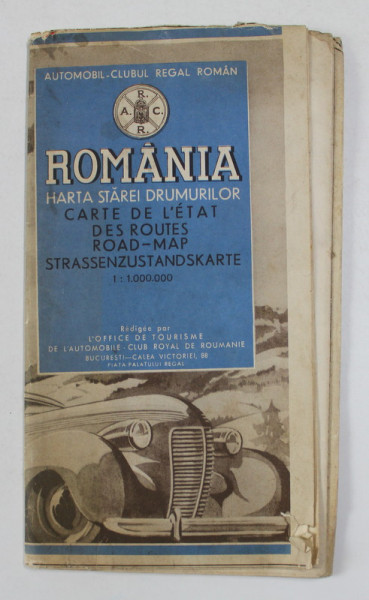 ROMANIA - HARTA STAREI DRUMURILOR , SCARA 1 / 1.000.000 , INTERBELICA