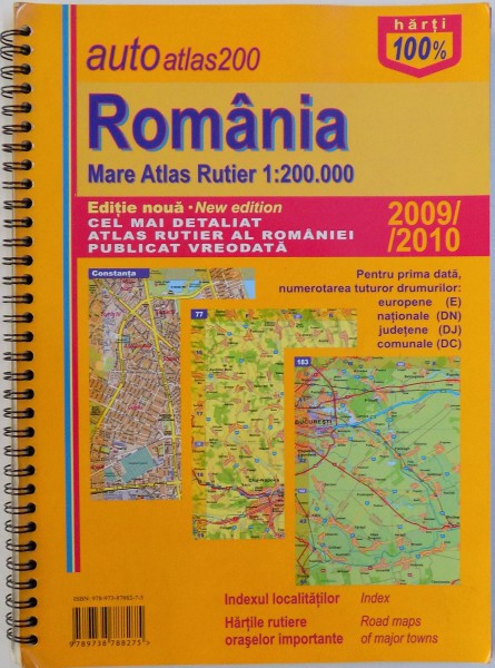 ROMANIA , MARE ATLAS RUTIER , EDITIA 2009-2010